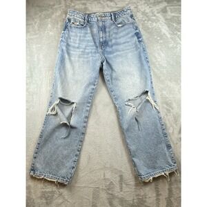 Zara Jeans Womens Size 10 Blue Light Wash Cotton Loose Tapered Fit Distressed